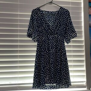 Allover Print Butterfly Sleeve Belted Dress